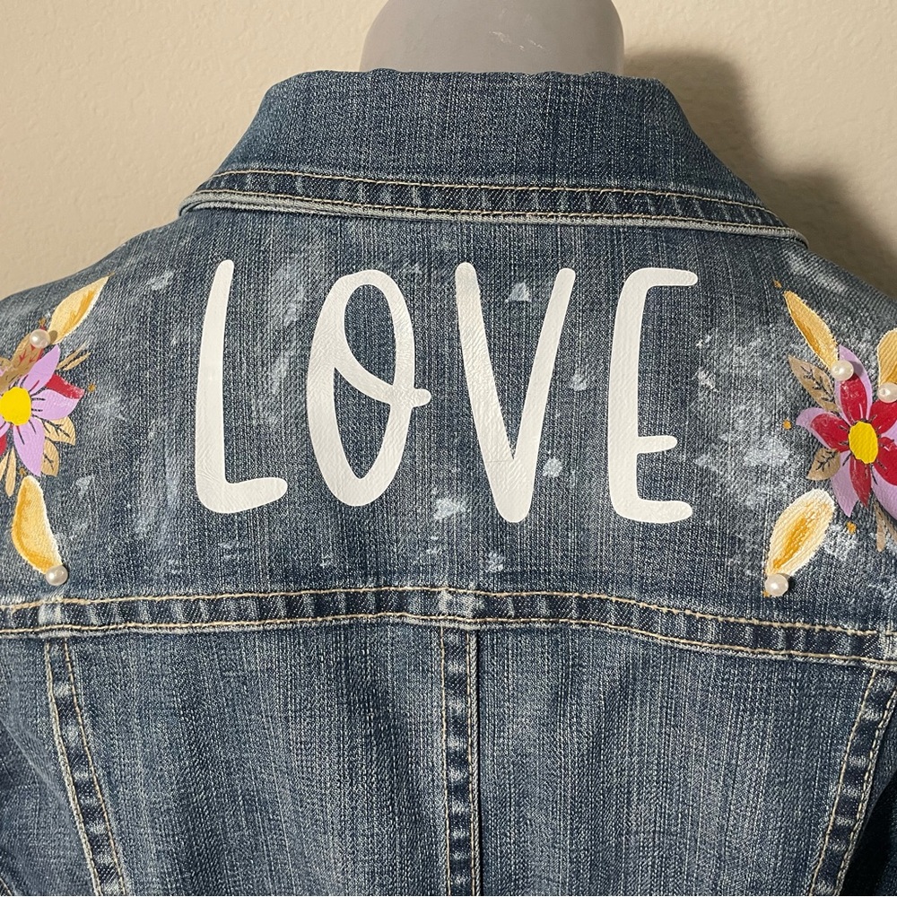 Talbots Denim Jacket, size 12, Embellished, worn look